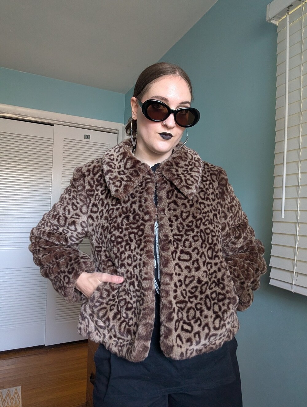 Vintage Willi Smith Brown Leopard Faux Fur Jacket